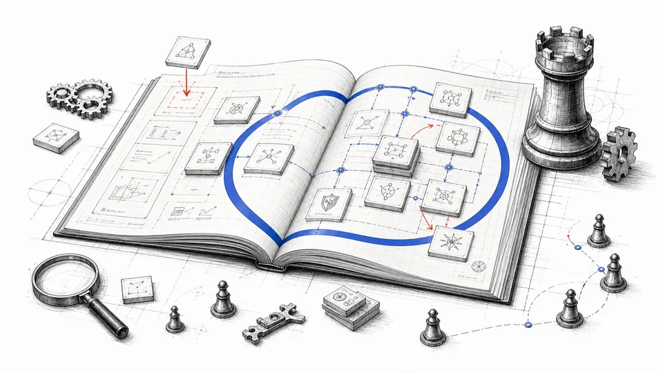 An open systems playbook connecting modular AI skills through technical diagrams.